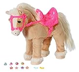 BABY Born Zapf Creation 835203 My Cute Horse-Eletronisches Plüschpferd mit Lauf-und Soundfunktion, Sattel, rosa Zaumzeug und Pins zum Dekorieren