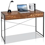 LIFEZEAL Computertisch mit 2 Schubladen, Schreibtisch Bürotisch aus Holz und Metall, PC Tisch im Industriestil, für Büro, Wohnzimmer, Schlafzimmer