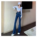 MHRCJ Single Breasted High Taille Jeans for Sommer Herbst High Street Slim Boot Cut Denim Pants (Color : A, Size : S code)