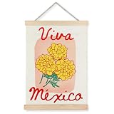 JINYO Mexikanische Wanddekoration, Viva Mexico Ringelblumen-Wandkunst-Poster, mexikanische Dekoration für Zuhause, mexikanische Geschenke für Frauen und Männer, mexikanische Blumen-Wandkunst fü