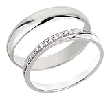 Ardeo Aurum Trauringe Paar aus 375 Gold Weißgold mit Zirkonia-S