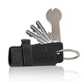 SENYOR CROW® Key Organizer mit Einkaufswagenlöser | Neuartiges Design für extra mehr Schlüssel | Hochwertiger Schlüssseletui aus Echtleder | Schwarz