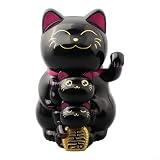 Yuanpgky Solarbetriebene Glückskatze, automatische winkende Maneki Neko, Glückskatzenfigur, dreiköpfige Familie, Feng Shui Dekoration, Kassierer, Dekoration, keine Batterie erforderlich (schwarz)