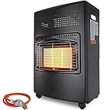 KESSER® 4200 Watt Keramik Gasheizer inkl. Gasdruckregler Gasschlauch - Gasheizofen, Heizstrahler Gasheizgerät, Infrarot Keramikbrenner , Butan- oder Propangasflaschen bis 15kg [Energieklasse A] Black