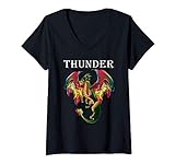 Damen Imagine You Are A Thunder Dragon Breathing Fire With Wings T-Shirt mit V-Ausschnitt