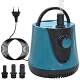 Aquarium Tauchpumpe, 1800L/H 25W Aquarium Pumpe, Mini Wasserpumpe mit einstellbarem Schalter und 3 Düsen, Sehr Leise, Aquarienpumpe Springbrunnenpumpe für Aquarium, Brunnenbecken, Hydroponik
