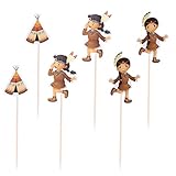 24 Stück Thanksgiving Kuchen-Topper Indianer Mädchen Cupcake Obst Einsatz Zelt Cupcake Picks Party Supplies für Festival Versammlung Unisex