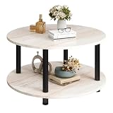 VERFARM Couchtisch Rund, 2 Ablagen, Wohnzimmertisch, Beistelltisch, Kaffeetisch, Sofatisch, für Wohnzimmer, Schlafzimmer, stabiles Metallgestell/MDF Platte, 60 x 60 x 48.5 cm, Eiche-schw