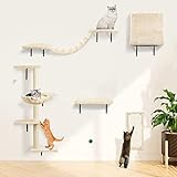 Katzen kletterwand Set mit Katzenbaum Hängematte,Katzenhöhle Wand,Katzenbrücke,Kratzbrett und Kratzbaum - 5-Teiliges Holz Katzenmöbel für Katzen Catwalk