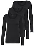 ONLY 3er Pack Damen Langarmshirt schwarz und weiß Langarm Basic Longsleeve Sommer aus 95% Baumwolle XS S M L XL 15209156