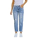Jeanshosen Für Damen Glitzer Damen Dehnbare hoch taillierte Boyfriend-Jeans mit geradem Bein und ausgefransten -Denim-Hosen Tumblr Kleidung 152 (Sky Blue, XL)