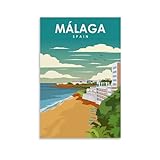 Malaga Spanien Stadt, Vintage-Reise-Leinwand-Kunst, Poster und Wandkunst, Bild, Druck, modernes Familienschlafzimmer, Dekoration, Poster, 30 x 45 cm