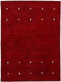 carpetfine Wollteppich Gabbeh Uni Rot 140x200 cm | Moderner Teppich für Wohn- und Schlafzimmer