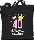 Shirtracer 40. Geburtstag - Vierzig Mädchen Princess 1982 - Unisize - Schwarz - geburtstagsgeschenk für frauen 40 jahre - WM101 - Stoffbeutel aus Baumwolle Jutebeutel lange Henkel