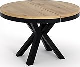 WFL GROUP Runder Ausziehbarer Esstisch - Tisch im Loft-Stil mit Metallbeinen - Industrieller Tisch für Wohnzimmer - Spacesaver - Eiche Craft - 120 cm