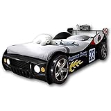 ENERGY Autobett mit LED-Beleuchtung 90 x 200 cm - Aufregendes Auto Kinderbett für kleine Rennfahrer in Schwarz - 105 x 60 x 225 cm (B/H/T)