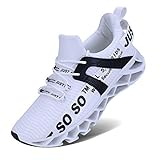 JSLEAP Weiß Laufschuhe Herren Laufschuhe Fitness straßenlaufschuhe Sneaker Sportschuhe atmungsaktiv rutschfeste Mode Freizeitschuh (2 Weiß,Größe 42 EU/260 CN)