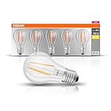 Osram LED Base Classic A Lampe, Sockel: E27, Warm White, 2700 K, 7 W, Ersatz für 60-W-Glühbirne, klar , 5er Packung