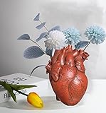Anatomische Herzvasen, kreativ für Blumen, Skulptur-Form, Kunstharz, Kunstvase, Desktop, Heimdekoration, Geschenk für Wohnzimmer (rotbraun)