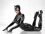 MUMUWUEUR Catsuit Kunstleder Katze Frauen Jumpsuits Black Stretch PVC Bodys Sexy Bodycon EIN-Stücke Wäsche-Kostüm (Color : Schwarz, Size : XXL)
