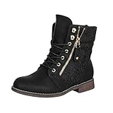 Elara Damen Stiefeletten Worker Boots Spitze Chunkyrayan B9812-KB-Schwarz-38
