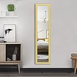 AUFHELLEN Wandspiegel Gold 120x30cm Großer Spiegel mit Rahmen HD Ganzkörperspiegel mit Haken und Rückwand für Tür, Wohn-, Schlaf- und Ankleidezimmer (Golden)