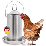 DESCENA® Hühnertränke Metall 4 Liter: Hühner Wasserspender / Wassertrog I Hühner Tränke Stahl 201 I Geflügeltränke aufhängbar I kompatibel mit Tränkenwärmer / Heizplatte I Hühner Zubehör