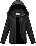 OutPro Skijacke Damen mit Wasserdichte Regenjacke Winddicht Warm Winterjacke Hooded Abnehmbarer, mit Reißverschlusstaschen Snowboardjacke Geeignet für Outdoor-Aktivitäten, Skifahren Schwarz L