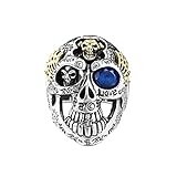 S925 Sterling Silber Totenkopf Ringe,Personalisierte Graffiti Dominant Hip Hop Punk Offene Mundringe für Männlich