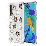JNRXYJX VOG-L29 Schutzhülle mit Blumenmuster, transparent, TPU, Tierkätzchen, dünn, niedlich, transparent, weich, Bumper, Schutzhülle für Huawei P30
