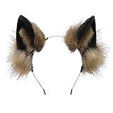 ZFKJERS Handgemachte Fell Wolf Ohren Kopfbedeckung Haarband Cosplay Kostüm Kopf Zubehör (Khaki Schwarz)