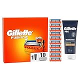 Gillette Fusion5 Rasierklingen, 10 Ersatzklingen für Nassrasierer Herren, mit Gillette PRO Sensitive Rasierschaum 175 ml, Geschenk für Männer