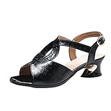 Eaylis Damen-Sandalen im britischen Stil, einfarbig, offene Zehen, dicke Fersenschnalle, modische Sandalen Schuhe 41 Damen