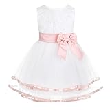 iixpin Babybekleidung Baby-Mädchen Prinzessin Kleid Festzug Taufkleid Hochzeit Partykleid Mädchen Tüll Kleidung Blumenmädchenkleid mit Baumwollhose Perle Rosa 68-74