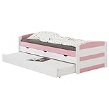 IDIMEX Kojenbett Jessy, Funktionsbett Stauraumbett Bett mit Stauraum Schubladenbett Jugendbett, 90 x 200 cm, Kiefer massiv, in weiß/rosa