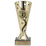 Deitert Pokal in Gold - Trophäe mit Wunschtext graviert und Sportemblem nach freier Auswahl - 15cm Sportpokal mit Marmorsockel für Ihre Siegerehrung A100