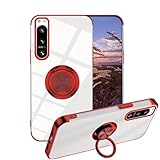 Anlalish Handyhülle für Sony Xperia 5 IV Hülle Transparente mit Ring Halter, Slim Cover Weich TPU Schutzhülle für Sony Xperia 5 IV Silikon Magnetische Autohalterung Stoßfest Original Case Dünn (Rot)