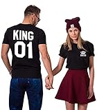 King Queen Shirt Couple Shirt Pärchen T-Shirt Paar Tshirt König Königin Kurzarm 1 Stück, Schwarz-Queen, Gr.S