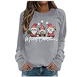 Christmas 2024 New Christmas Sweatshirt, Damen, Frohe Weihnachten, Rundhalsausschnitt, Langarm, bedruckt, Easy Top, Pullover Plaid Herren, grau, 48
