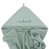 upstitch studio Grünes Baby und Kinder Kapuzenhandtuch mit Namen personalisiert (75x75 cm) für Jungen und Mädchen, Handtuch Baby, Handtuch Kind, Bestickt, aus 100% Baumw