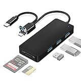 USB A+Micro USB+Type C 6-IN-1 Multi USB Hub Adapter, USB 3.0*3+SD/TF Kartenleser Card Reader+Extra Micro USB Power Port Dockingstation für Laptops, Tablets,Android,MacBook,Ps4,Surface Pro , XPS, PC