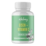 Vitabay Eisentabletten mit 40mg natürlichem Vitamin C | 365 vegane Tabletten | Frei von Zusätzen & Bioverfügbar | Laborgeprüft & hergestellt aus hochwertigen Rohstoffen