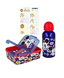 Mickey Mouse Trinkflasche Aluminium Sportflasche + Premium Brotdose Lunchbox Lunch-Set BPA Frei mit Namensaufkleber
