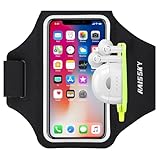HAISSKY Sportarmband Mit Kopfhörer Tasche Sportarmband Handytasche Sport für iPhone 16 Pro Max/15 Pro/14/13 Pro/12 Plus, Huawei P70 Pro/P60 Pro/Mate 60 Xiaomi, Galaxy Handyhülle Running Armb