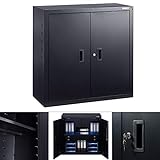 AREBOS Aktenschrank Büroschrank | Schwarz | 90 x 40 x 90 cm | 2 Türen | Höhenverstellbarer Einlegeboden | mit Zylinderschloss