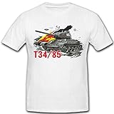 T34-85 Russland Panzer Sowjetunion Kanone Russen CCCP UDSSR - T Shirt #8764, Größe:S, Farbe:Weiß