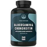 Glucosamin Chondroitin Hochdosiert - 240 Kapseln - mit Vitamin C (trägt zur normalen Kollagenbildung bei) - 3160mg pro Tagesdosis - Pharmazeutische Qualität - Deutsche Produktion - TRUE NATURE®