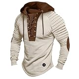Azruma T Shirts Männer Hemd Herren Kurzarm Langarm Shirts Herren Vintage Distressed Plissee Langarm Schnürung Henley Shirt Mit Kapuze T Shirtt-Shirt Kleid (Beige, XL)