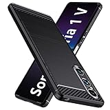Natbok für Sony Xperia 1 V Hülle, Weiches TPU Stoßdämpfung Handyhülle für Sony Xperia 1 V Case, Kohlefaser Design Dünne SchutzHülle, Anti-Rutsch, Kratzfeste Sony Xperia 1 V Hülle,Schwarz