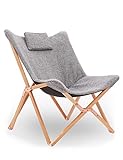 JRAO Liegestuhl Klappstuhl Gartenliege Stühle Klappbar Lounge Sessel TV Relaxliege Hochlehner Design Modern Mit Holz und Stoff Für Camping Draußen und Drinnen Hellgrau